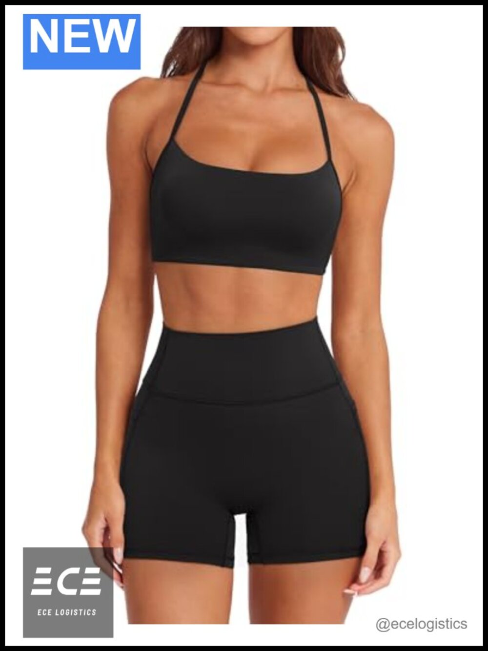 2 Piece Workout Set Padded Halter Sports Bra High Waisted Biker Shorts with
